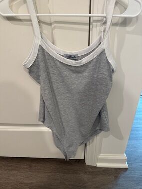 Gray Rib-Trim Bodysuit with White Straps